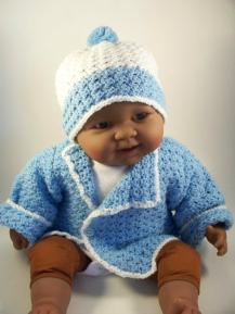 Blue Crochet Baby Jacket Sweater Hat Set