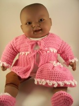 Pink Crochet Layette Set Baby Sweater Hat Booties